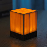 Modern Cordless Solid Wood Cube Table Lamp Rechargeable LED Accent Night Light for Living Room