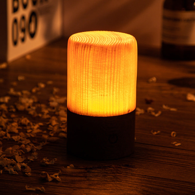 Modern Cordless Solid Wood Cube Table Lamp Rechargeable LED Accent Night Light for Living Room
