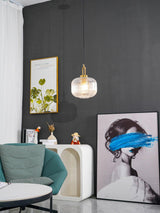Modern Covent Handblown Glass Pendant Light Gold Metal Hanging Fixture for Kitchen and Dining Room