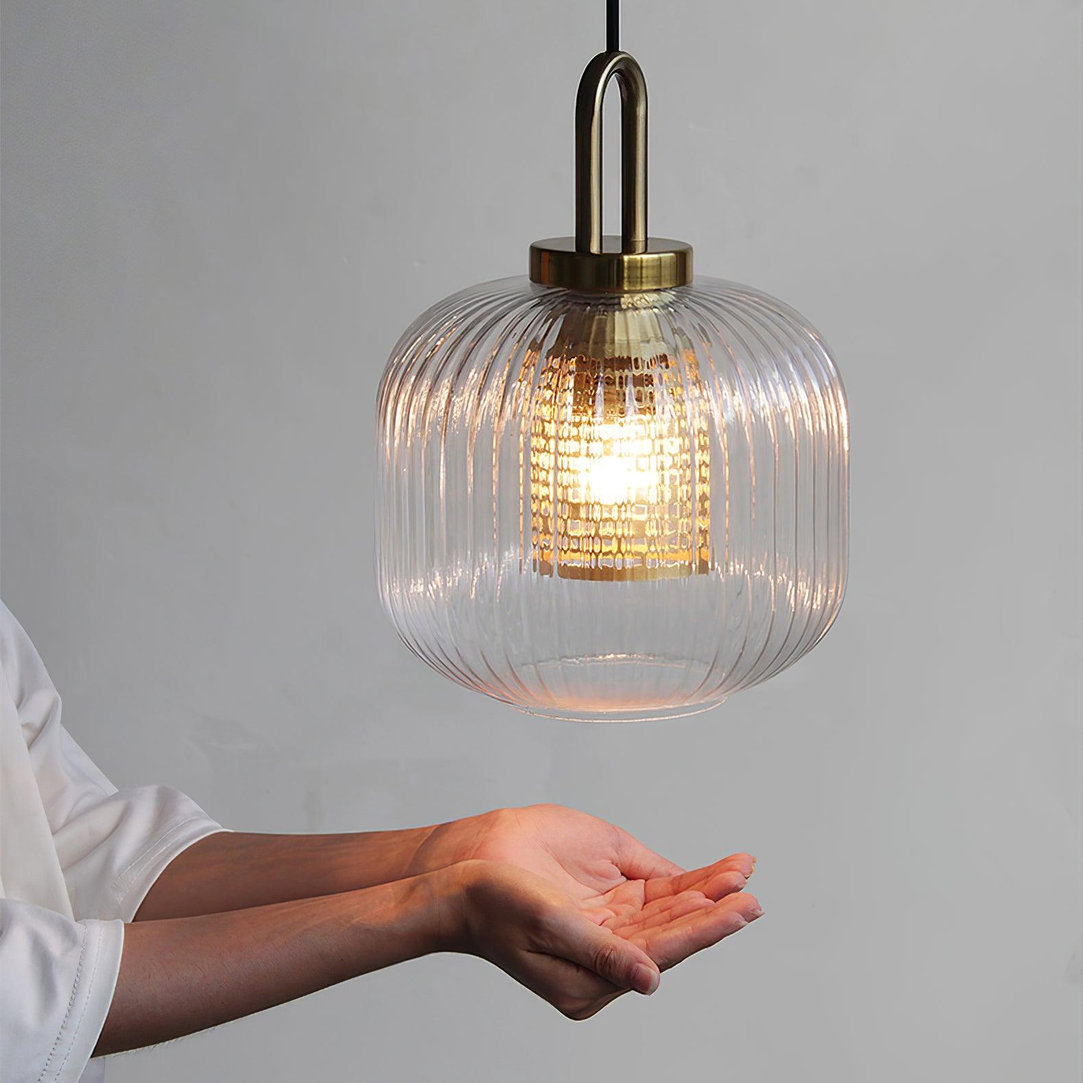 Modern Covent Handblown Glass Pendant Light Gold Metal Hanging Fixture for Kitchen and Dining Room