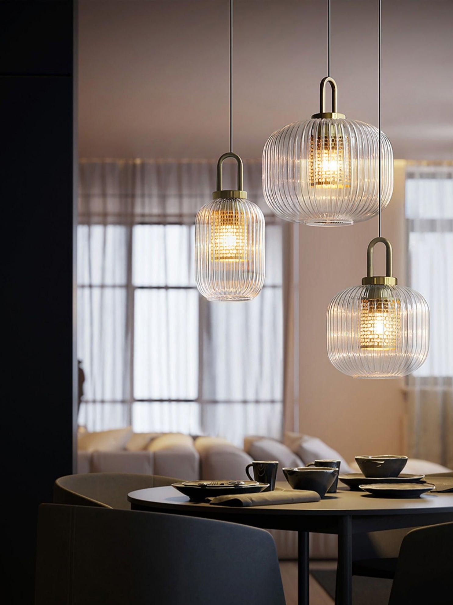 Modern Covent Handblown Glass Pendant Light Gold Metal Hanging Fixture for Kitchen and Dining Room