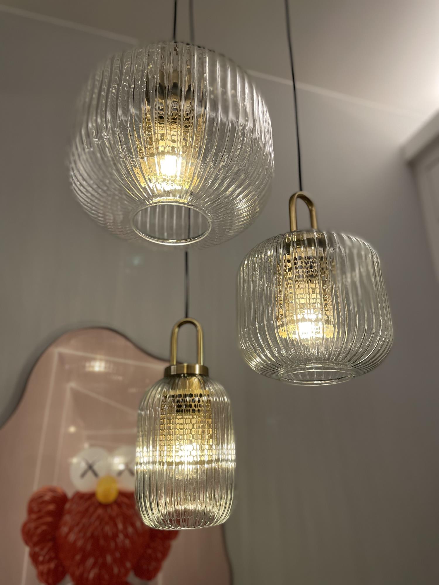 Modern Covent Handblown Glass Pendant Light Gold Metal Hanging Fixture for Kitchen and Dining Room