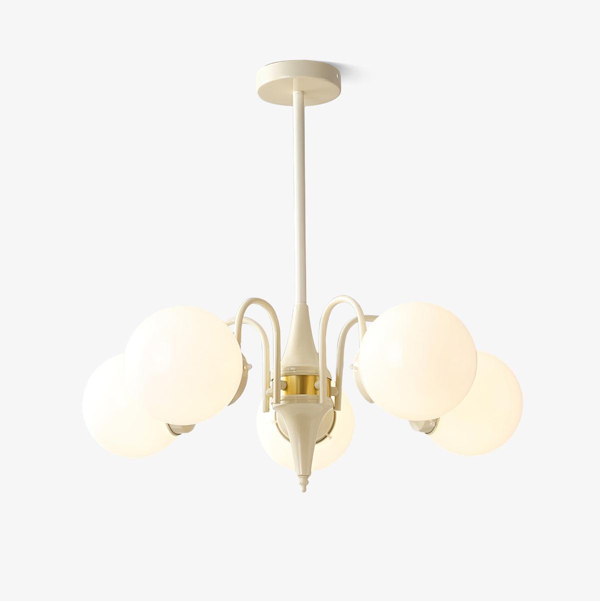Modern Cream Ball Chandelier with White Glass Globes Mid Century Ceiling Light