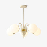 Modern Cream Ball Chandelier with White Glass Globes Mid Century Ceiling Light