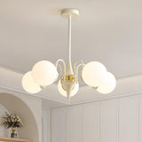 Modern Cream Ball Chandelier with White Glass Globes Mid Century Ceiling Light