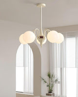 Modern Cream Ball Chandelier with White Glass Globes Mid Century Ceiling Light