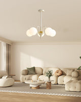 Modern Cream Ball Chandelier with White Glass Globes Mid Century Ceiling Light