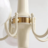 Modern Cream Ball Chandelier with White Glass Globes Mid Century Ceiling Light
