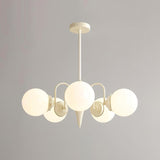 Modern Cream Ball Chandelier with White Glass Globes Mid Century Ceiling Light