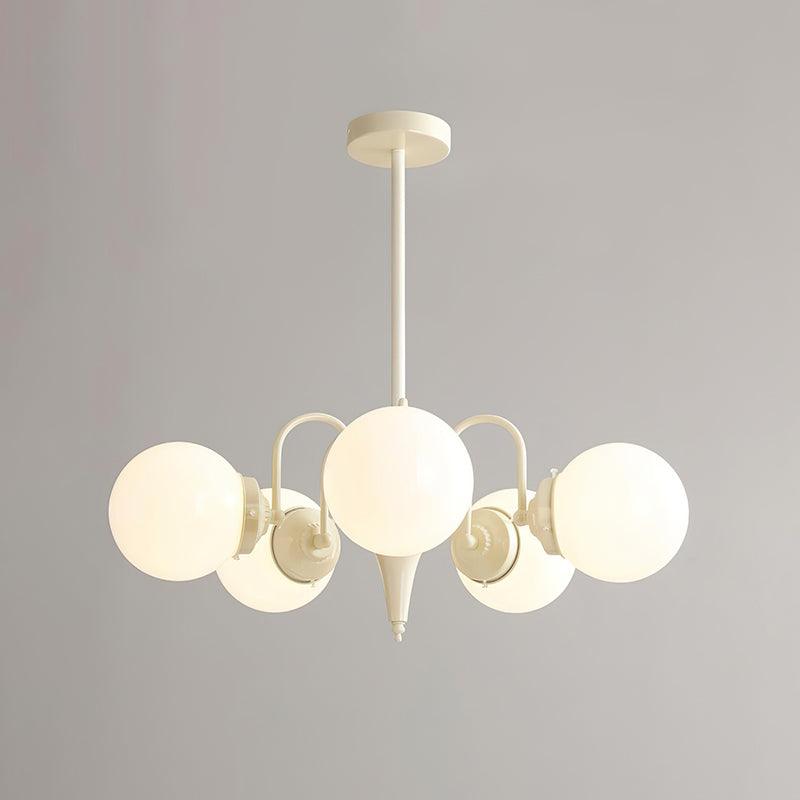 Modern Cream Ball Chandelier with White Glass Globes Mid Century Ceiling Light