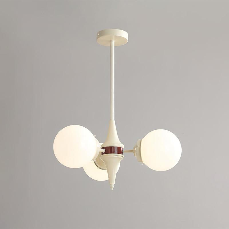 Modern Cream Ball Chandelier with White Glass Globes Mid Century Ceiling Light
