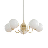 Modern Cream Ball Chandelier with White Glass Globes Mid Century Ceiling Light