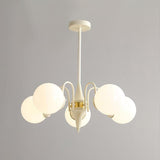 Modern Cream Ball Chandelier with White Glass Globes Mid Century Ceiling Light