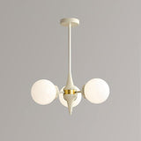 Modern Cream Ball Chandelier with White Glass Globes Mid Century Ceiling Light