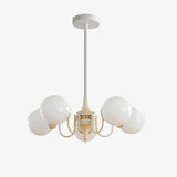 Modern Cream Ball Chandelier with White Glass Globes Mid Century Ceiling Light