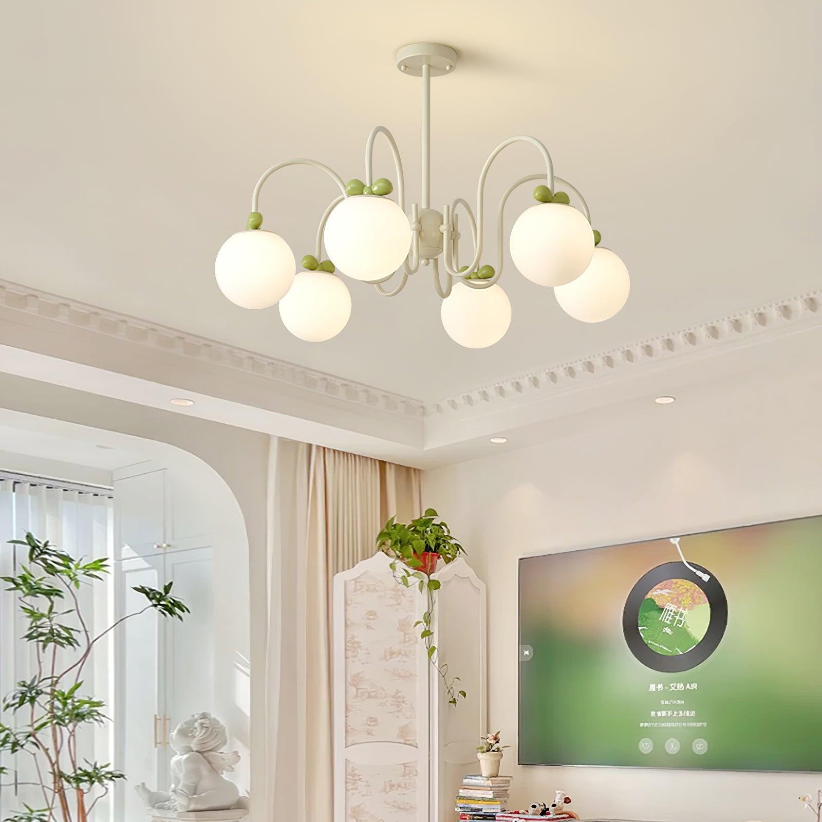 Modern Cream Cherry Glass Shade Chandelier for Living Dining Bedroom Lighting