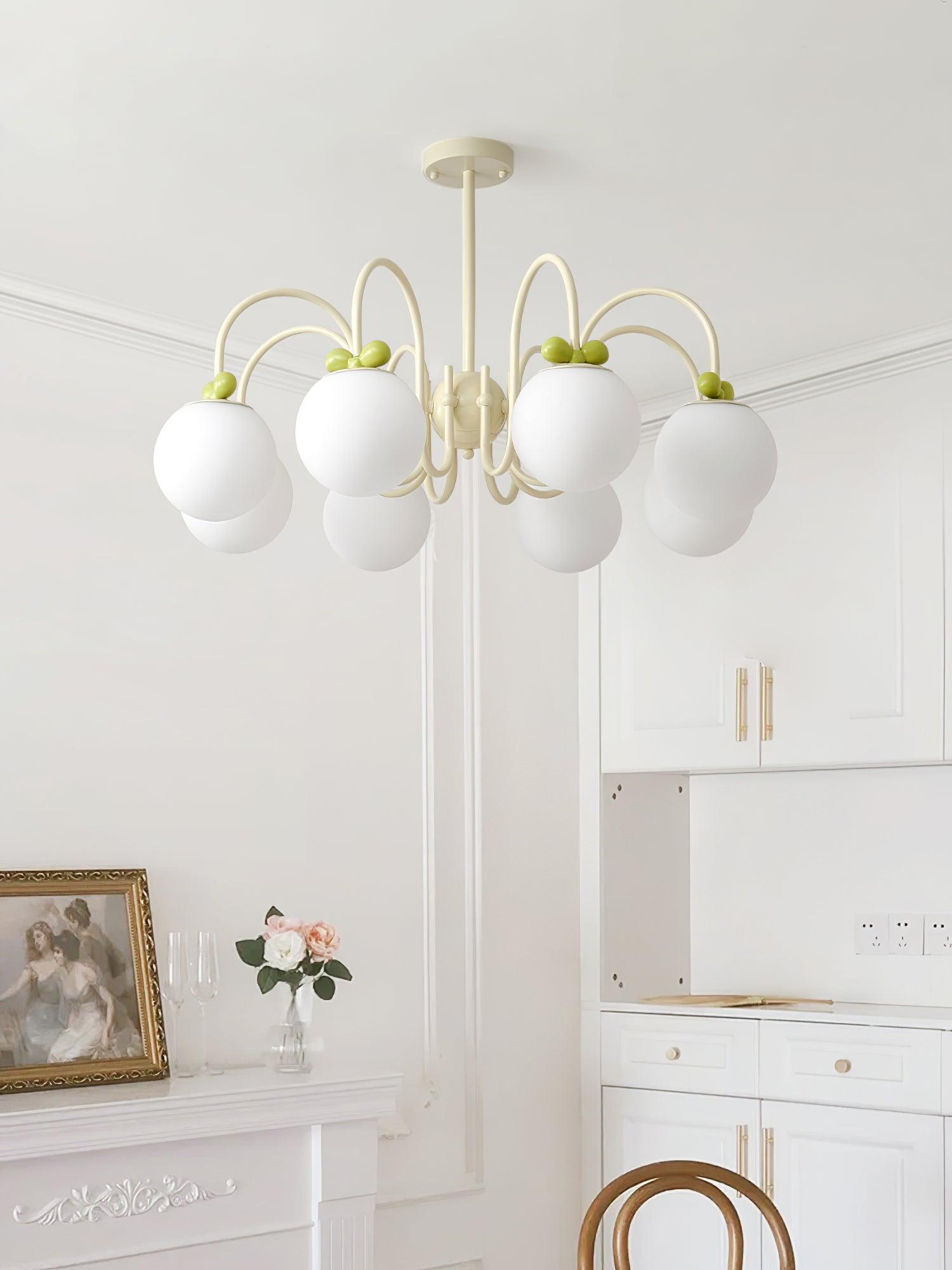 Modern Cream Cherry Glass Shade Chandelier for Living Dining Bedroom Lighting
