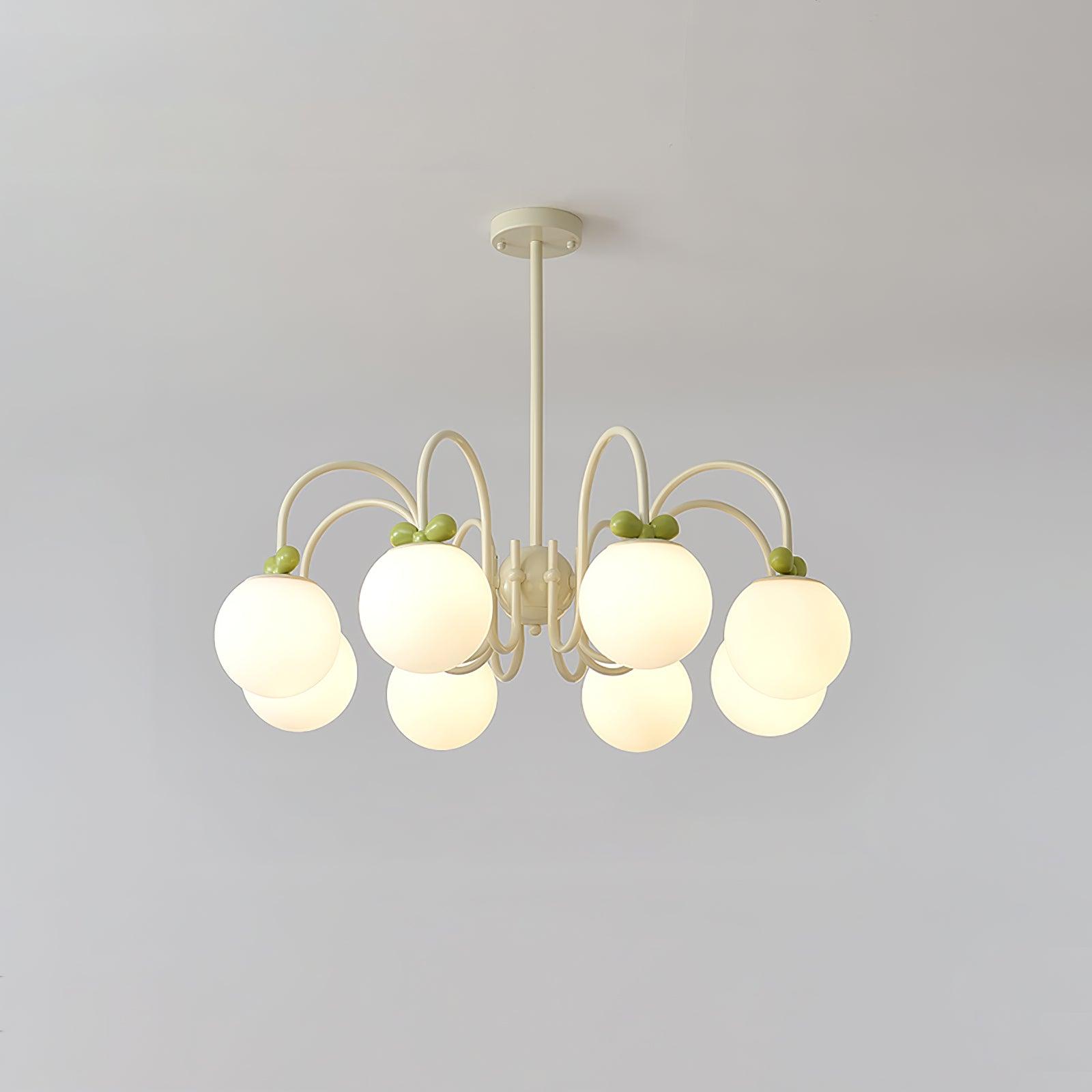 Modern Cream Cherry Glass Shade Chandelier for Living Dining Bedroom Lighting