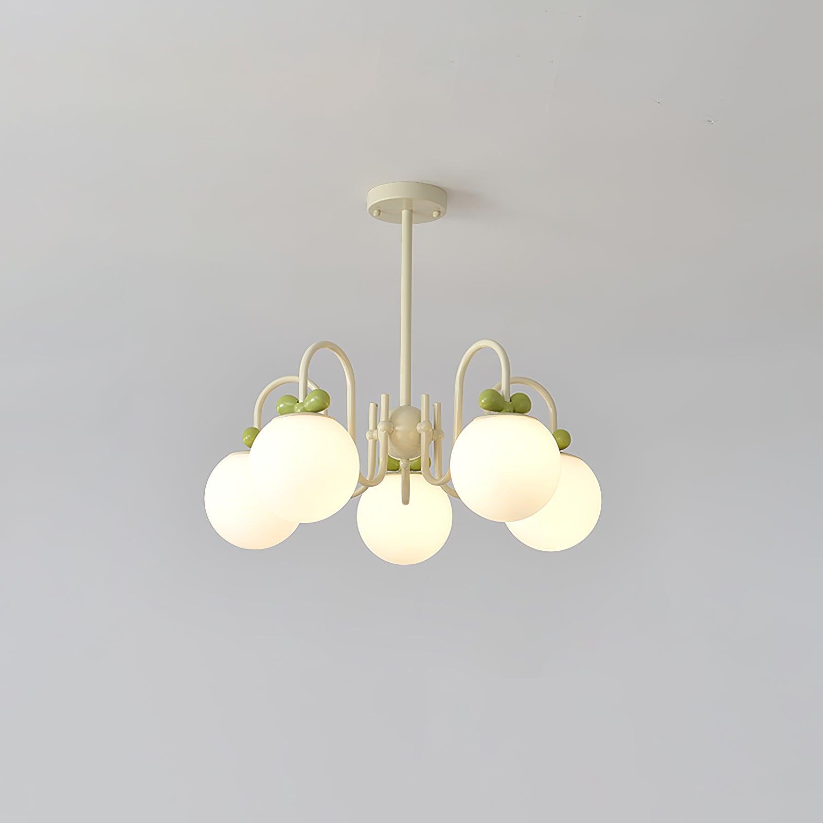 Modern Cream Cherry Glass Shade Chandelier for Living Dining Bedroom Lighting