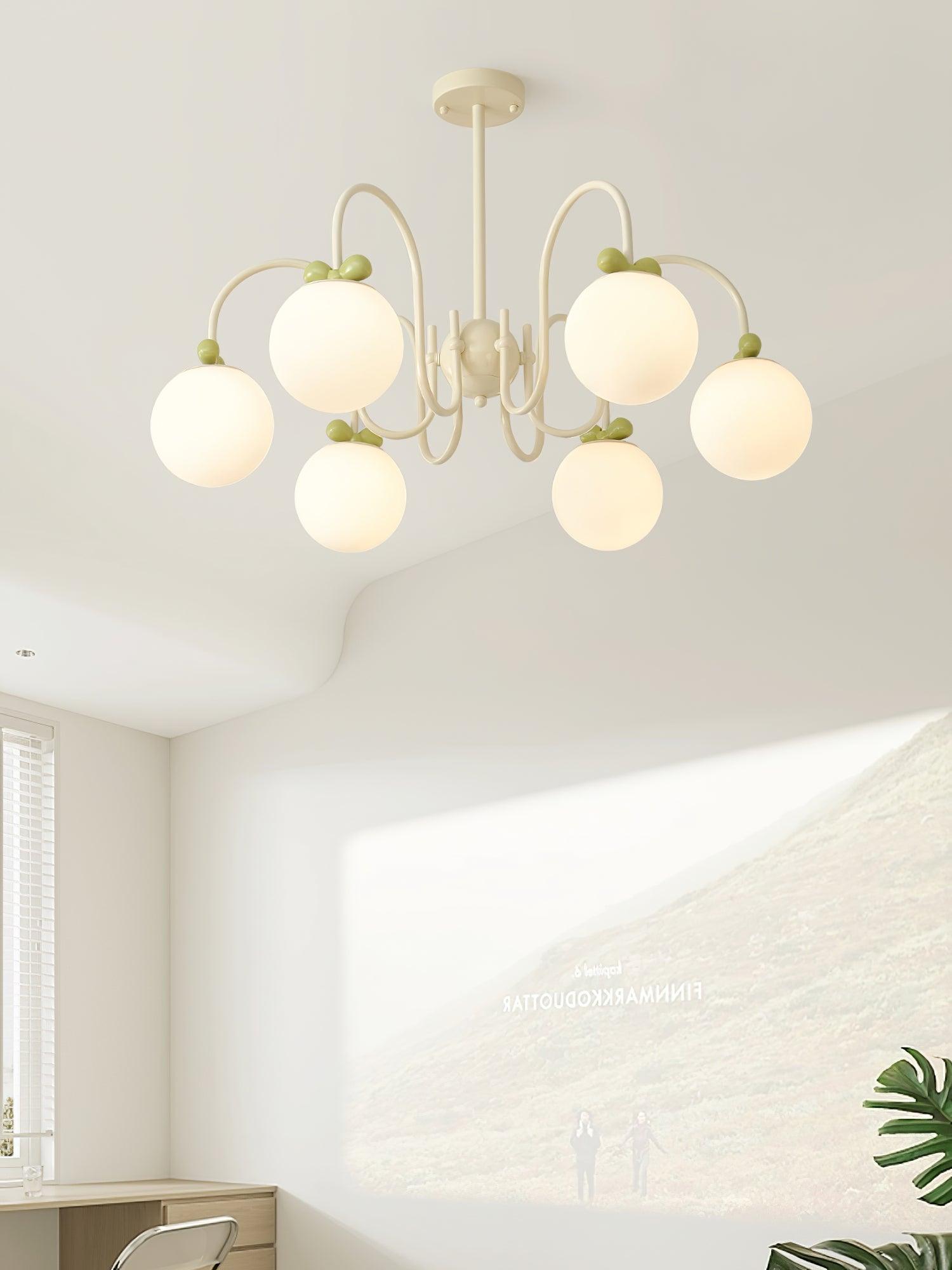 Modern Cream Cherry Glass Shade Chandelier for Living Dining Bedroom Lighting