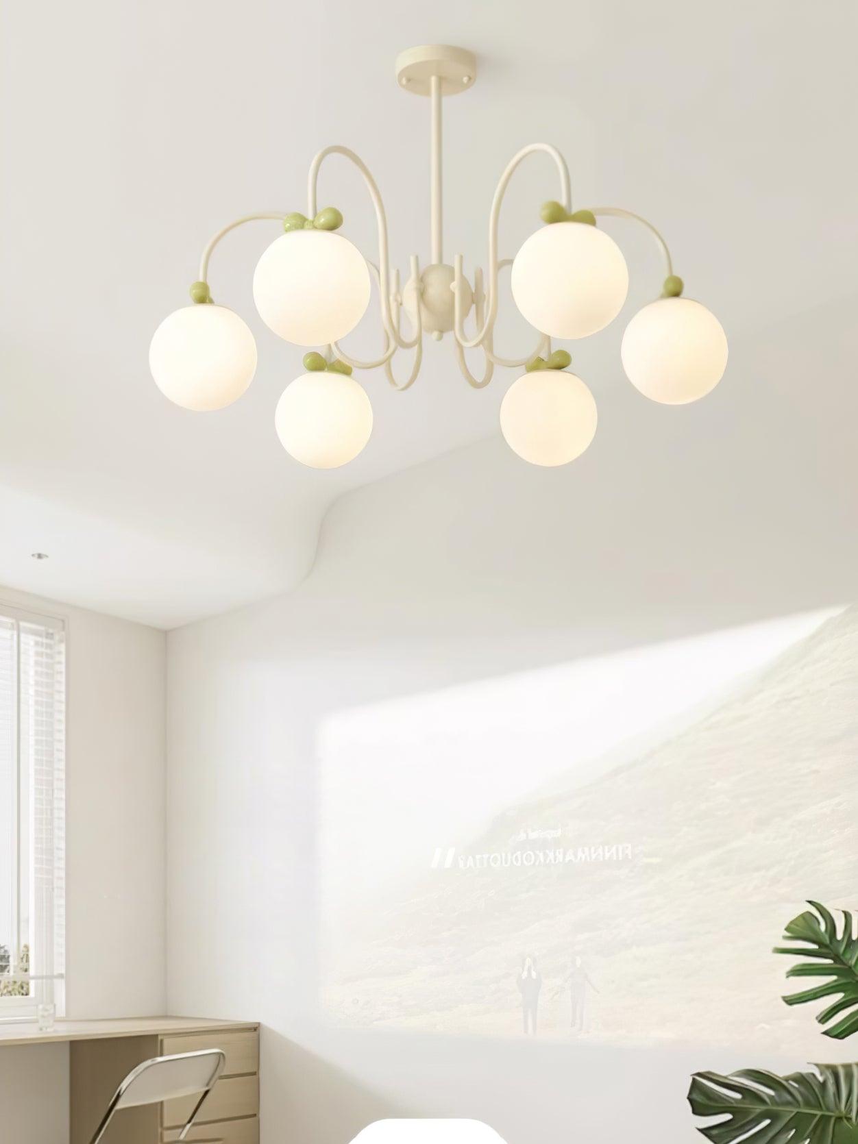 Modern Cream Cherry Glass Shade Chandelier for Living Dining Bedroom Lighting