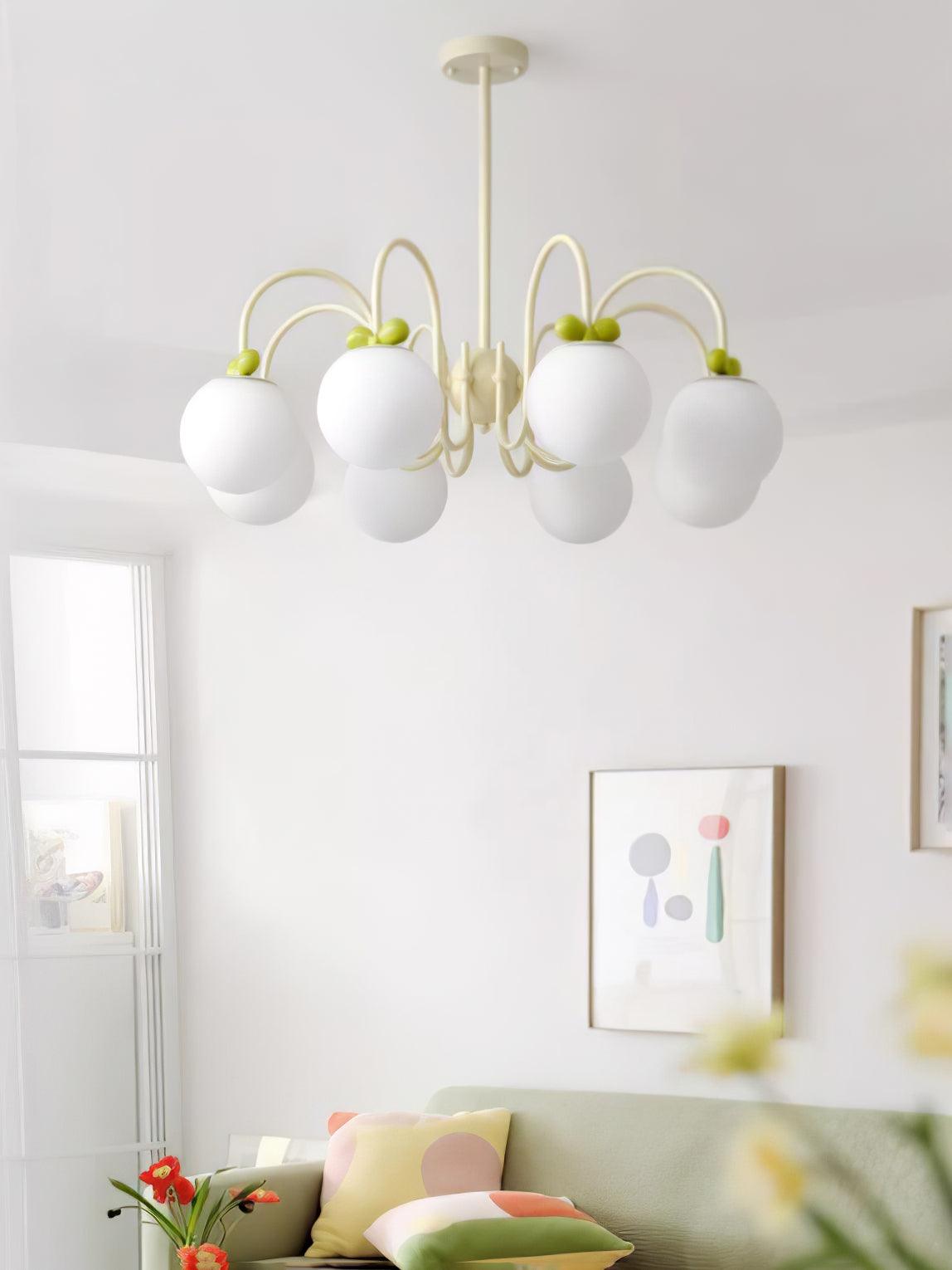 Modern Cream Cherry Glass Shade Chandelier for Living Dining Bedroom Lighting