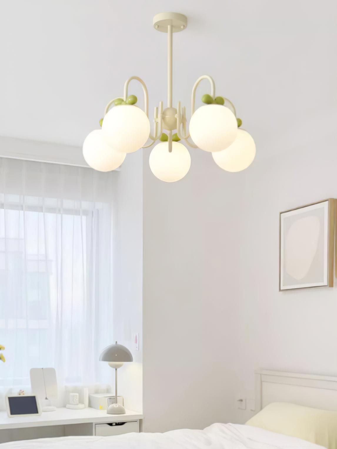 Modern Cream Cherry Glass Shade Chandelier for Living Dining Bedroom Lighting