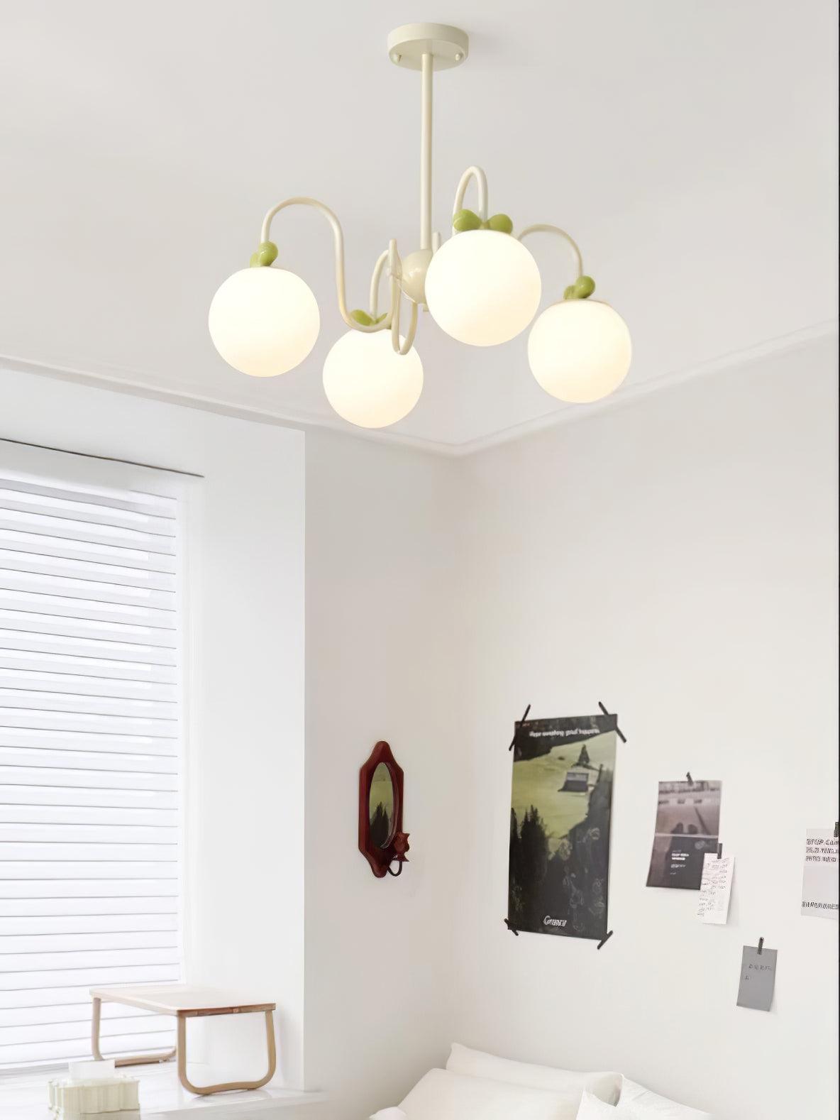 Modern Cream Cherry Glass Shade Chandelier for Living Dining Bedroom Lighting