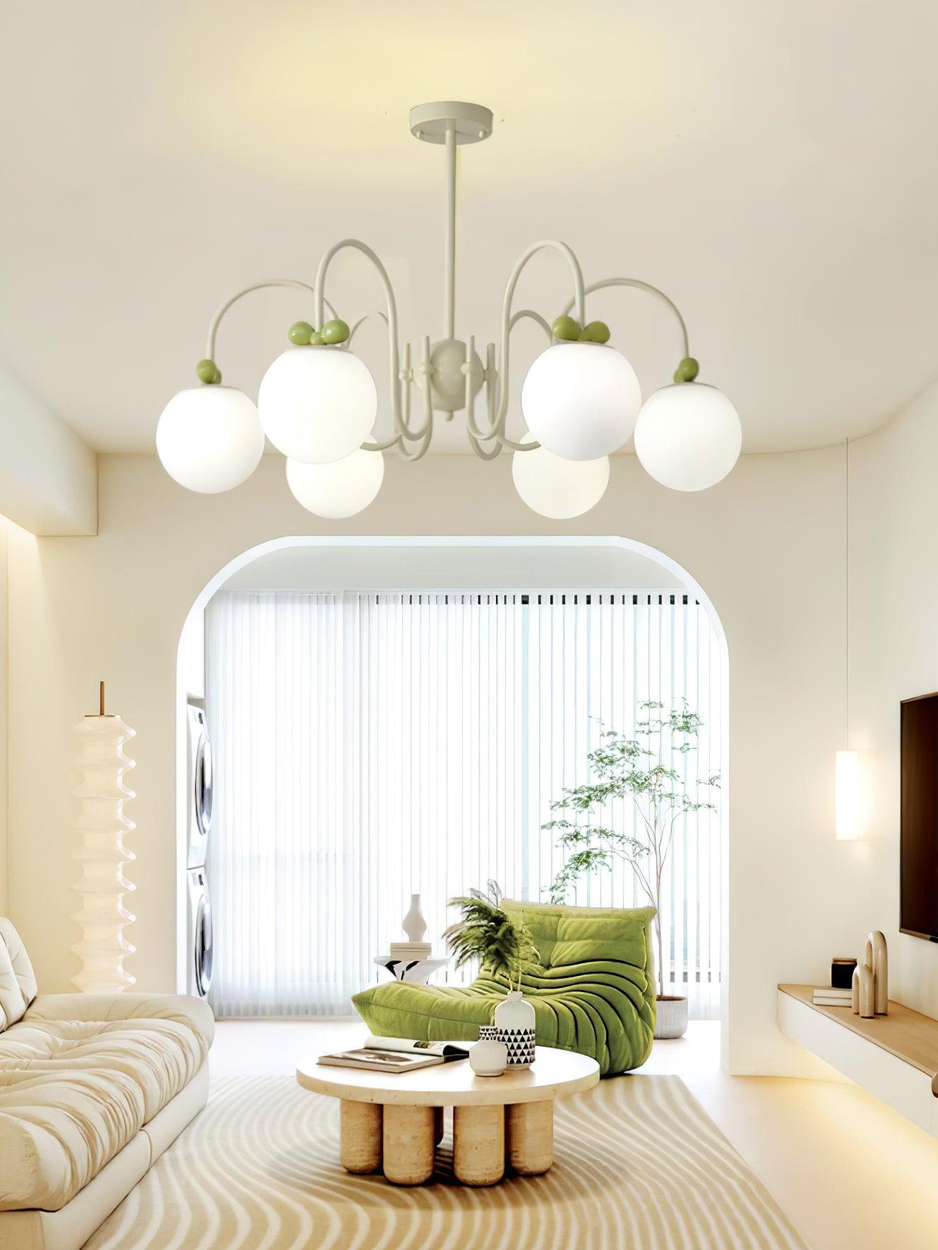 Modern Cream Cherry Glass Shade Chandelier for Living Dining Bedroom Lighting