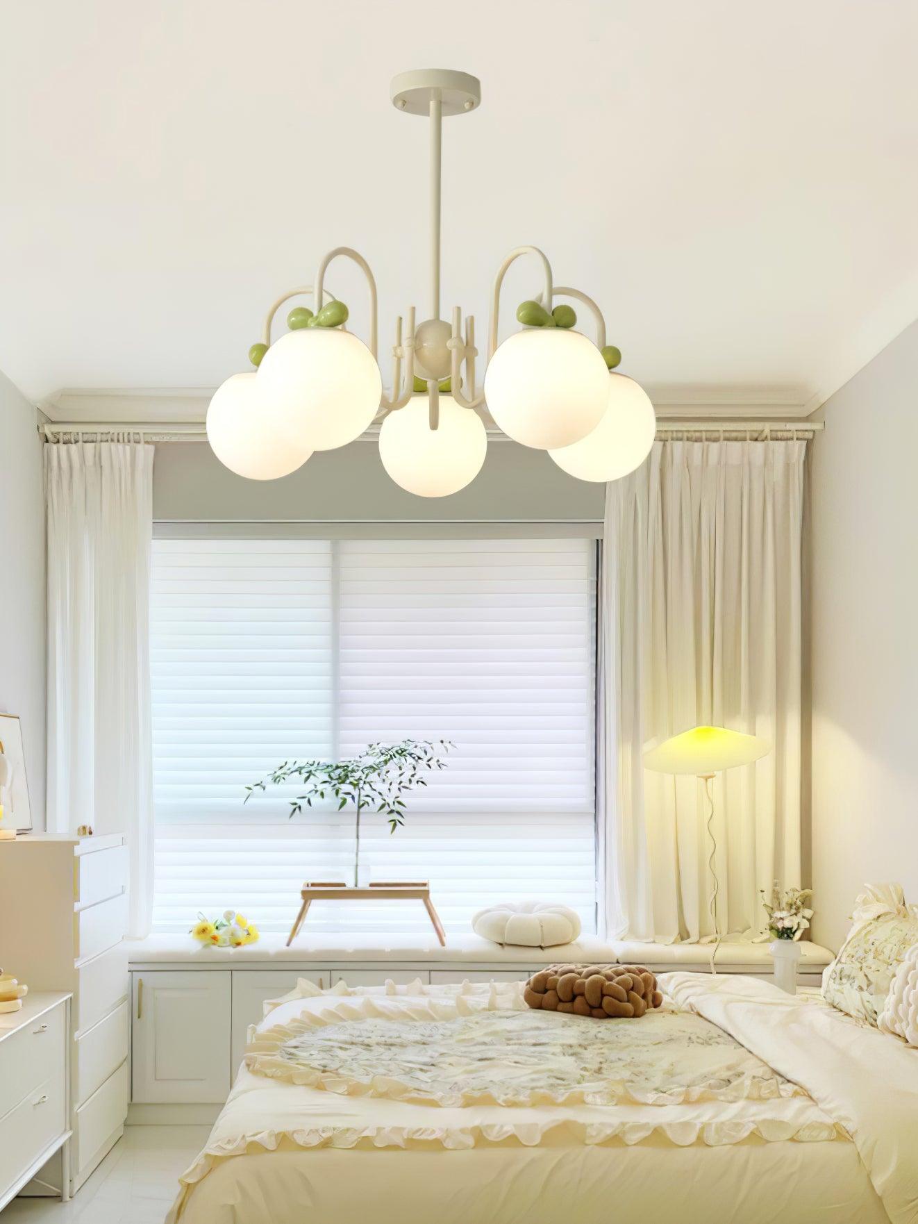 Modern Cream Cherry Glass Shade Chandelier for Living Dining Bedroom Lighting