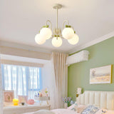 Modern Cream Cherry Glass Shade Chandelier for Living Dining Bedroom Lighting