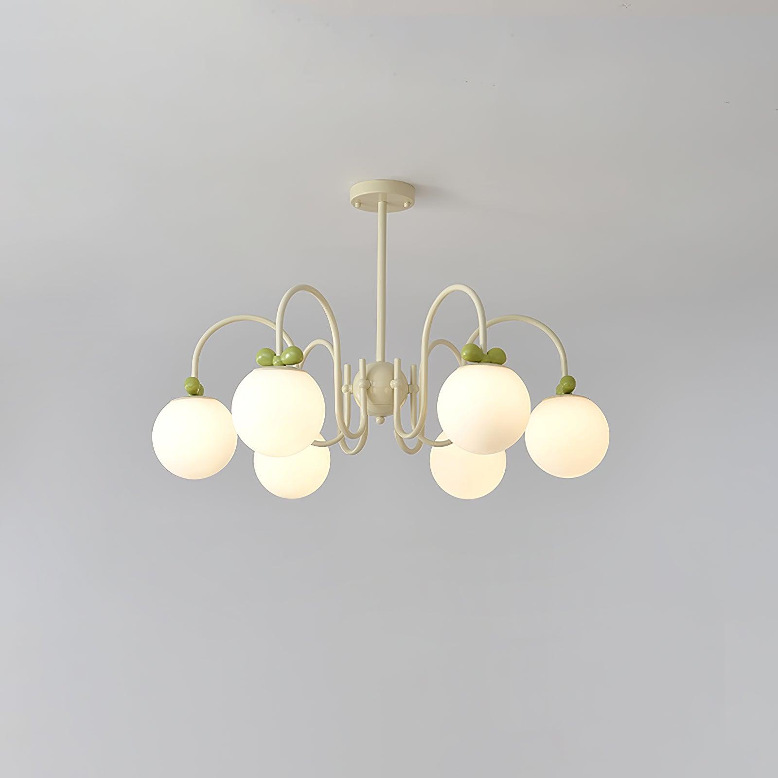 Modern Cream Cherry Glass Shade Chandelier for Living Dining Bedroom Lighting