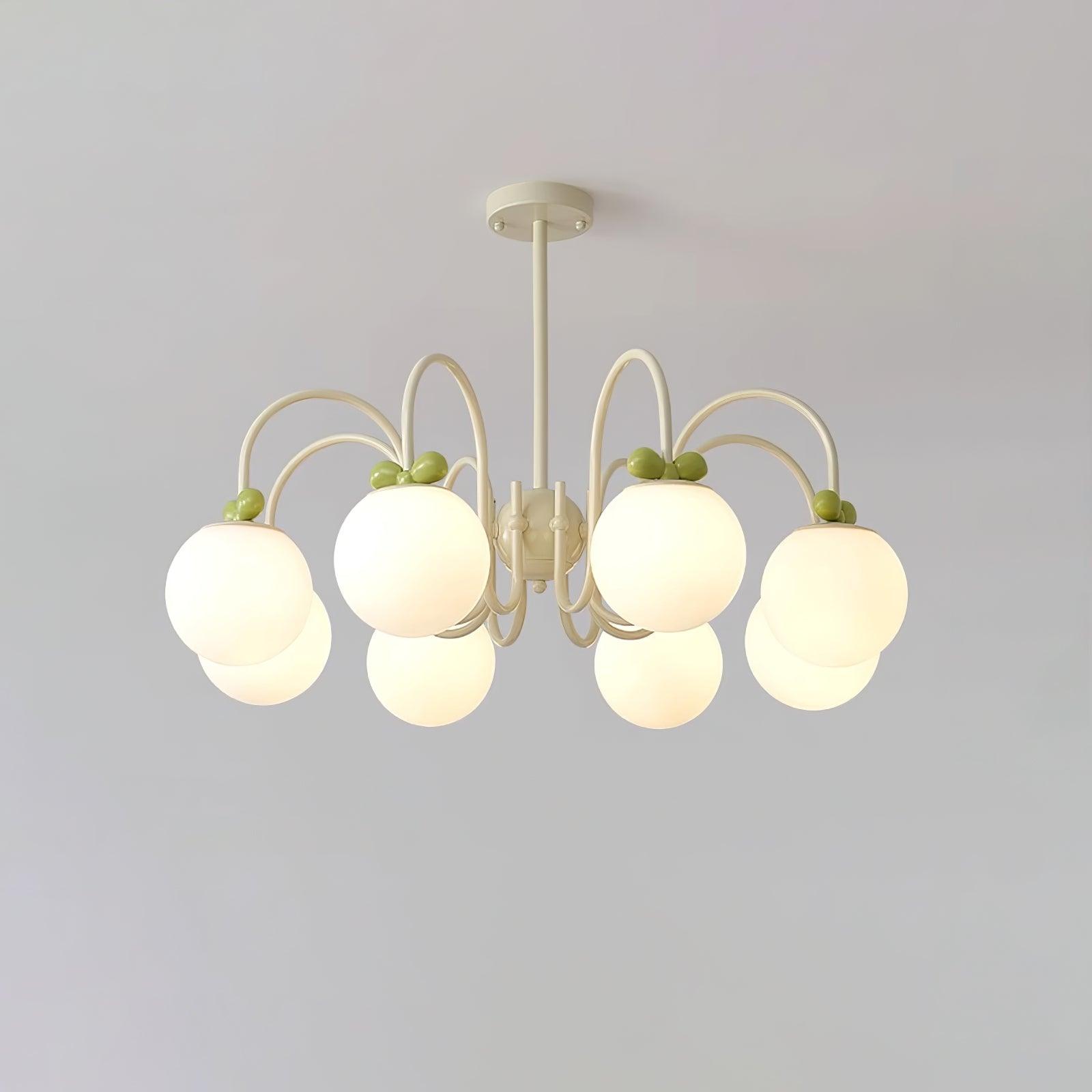 Modern Cream Cherry Glass Shade Chandelier for Living Dining Bedroom Lighting