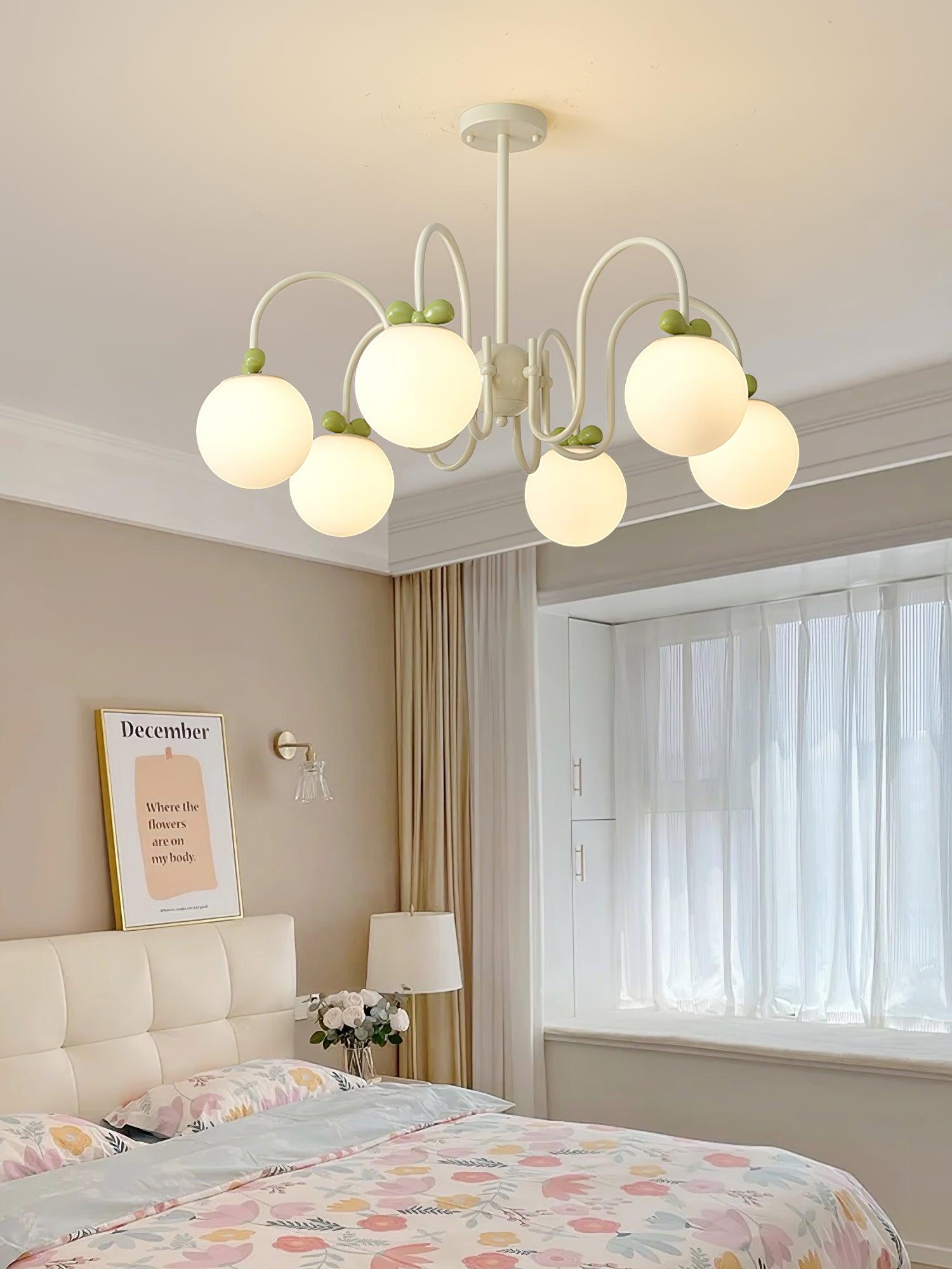 Modern Cream Cherry Glass Shade Chandelier for Living Dining Bedroom Lighting