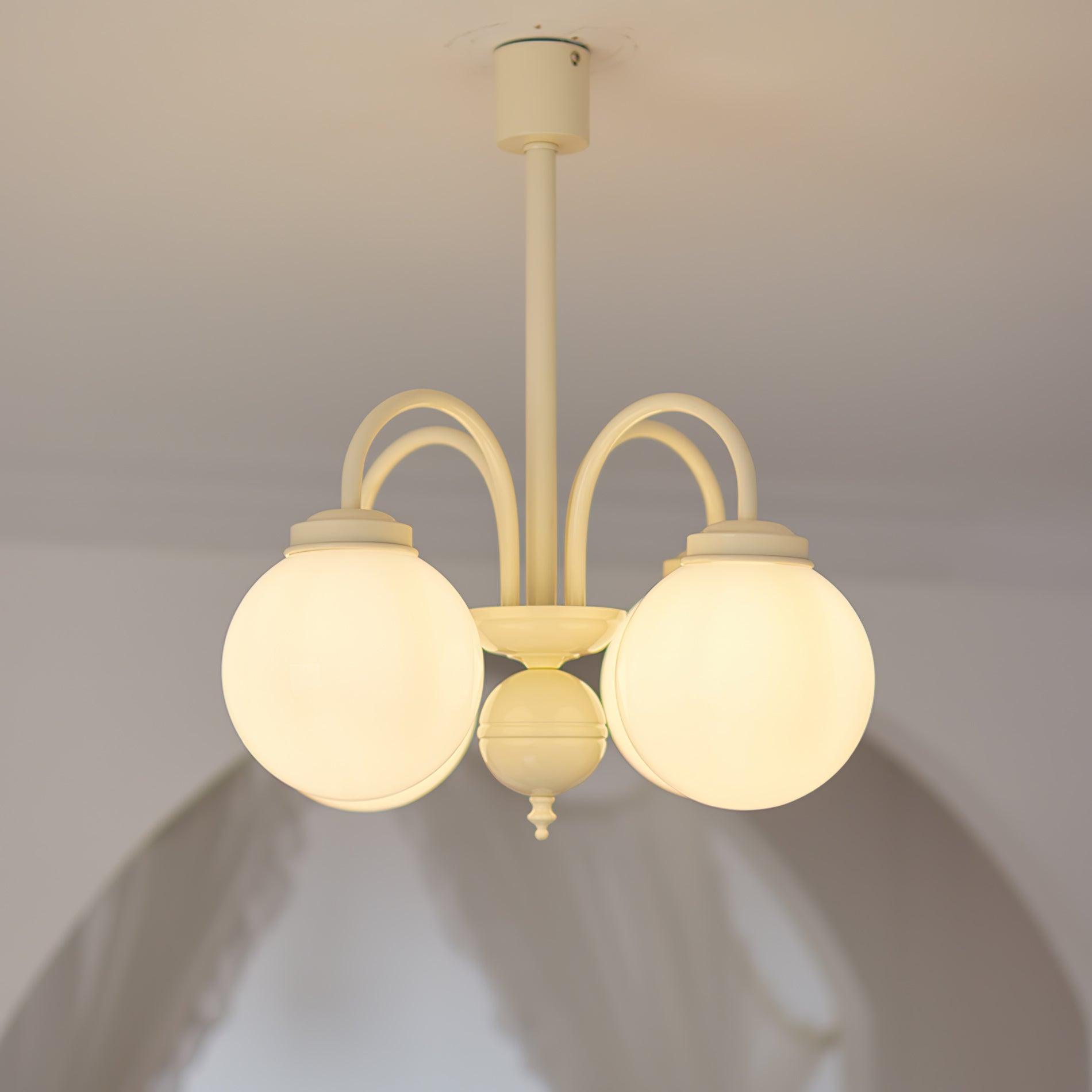 Modern Cream Glass Sphere Chandelier Elegant White Globe Ceiling Light Fixture
