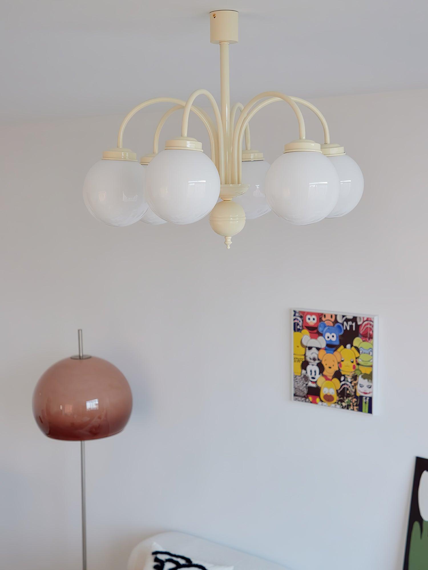 Modern Cream Glass Sphere Chandelier Elegant White Globe Ceiling Light Fixture