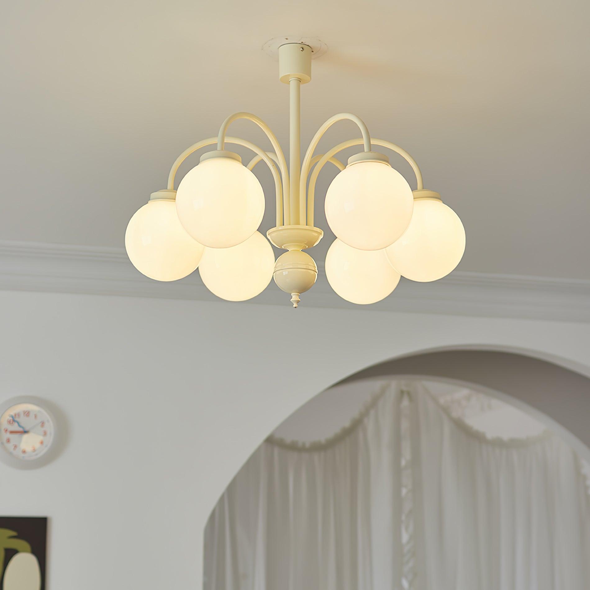 Modern Cream Glass Sphere Chandelier Elegant White Globe Ceiling Light Fixture