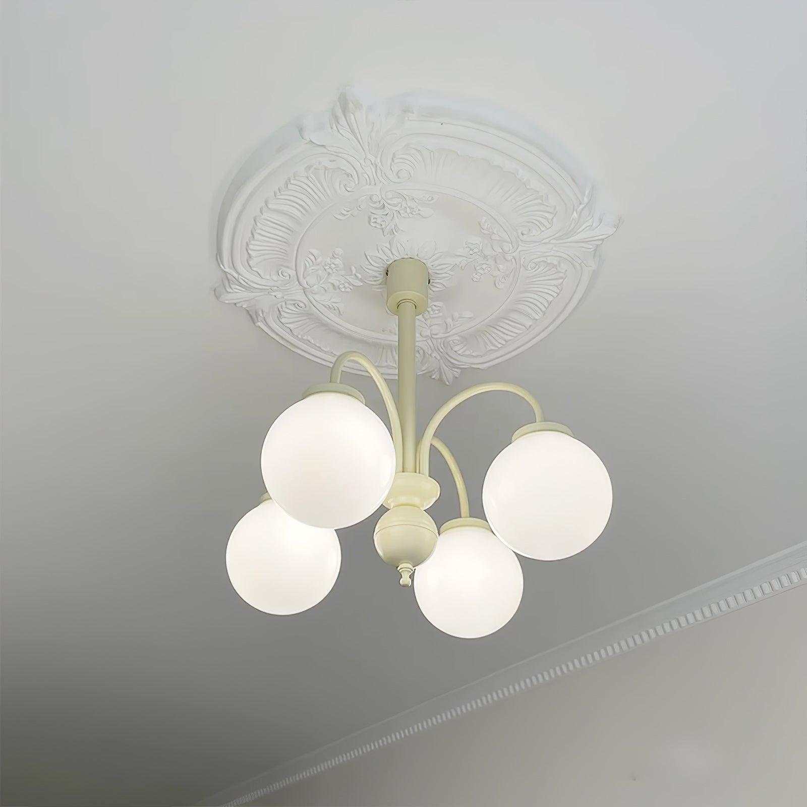 Modern Cream Glass Sphere Chandelier Elegant White Globe Ceiling Light Fixture