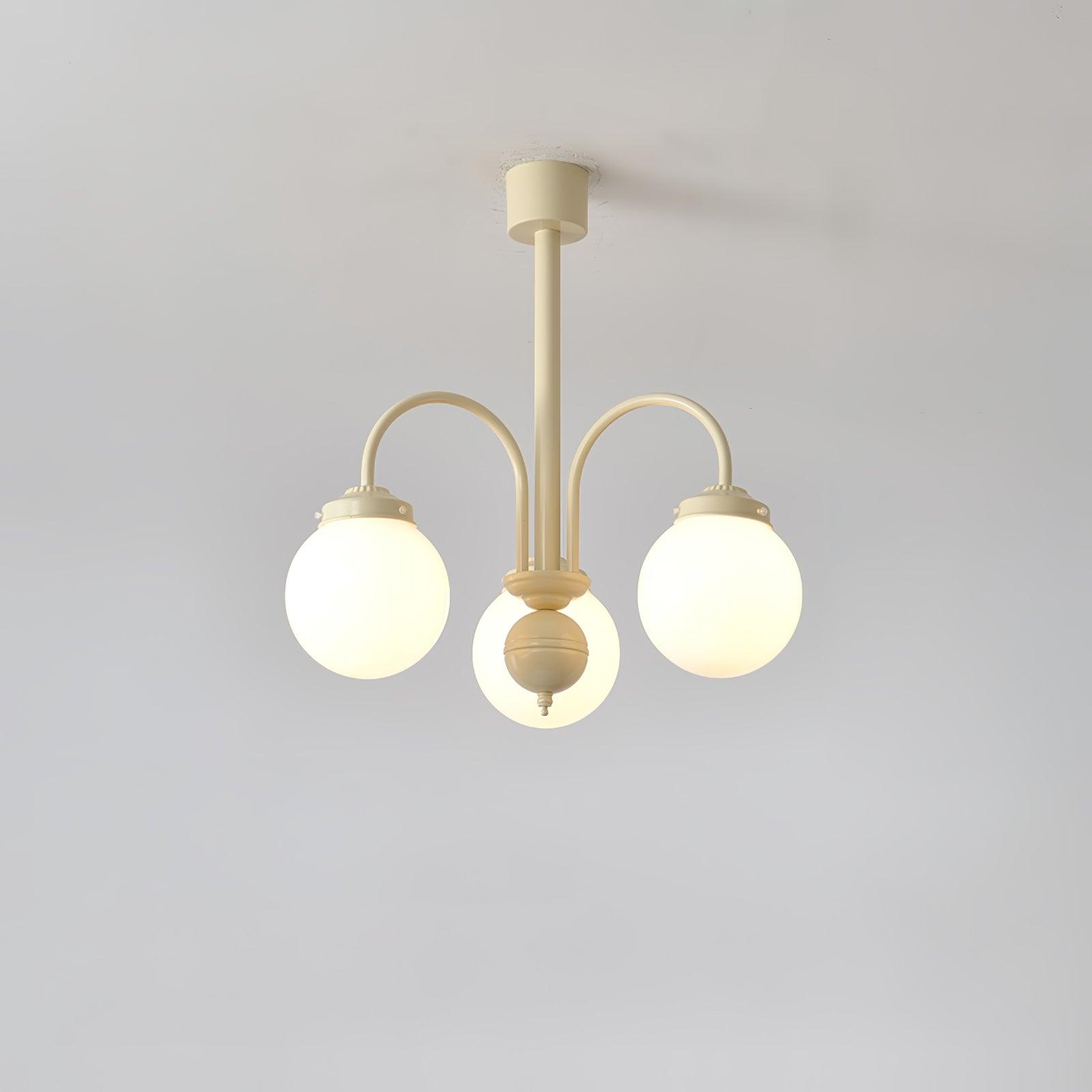Modern Cream Glass Sphere Chandelier Elegant White Globe Ceiling Light Fixture