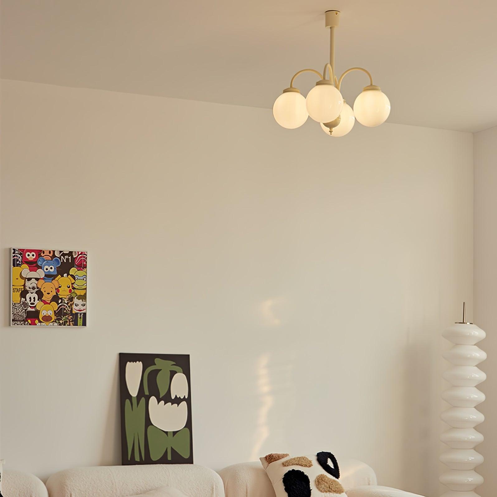 Modern Cream Glass Sphere Chandelier Elegant White Globe Ceiling Light Fixture