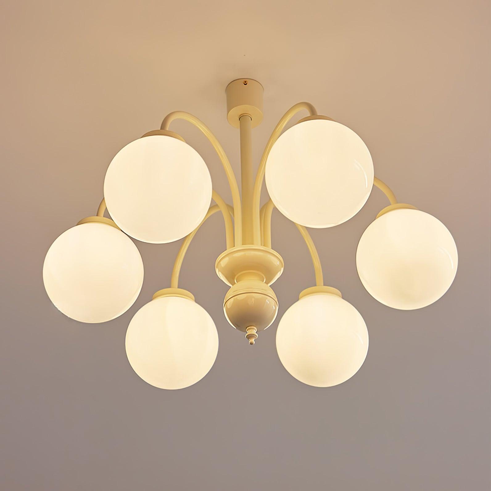 Modern Cream Glass Sphere Chandelier Elegant White Globe Ceiling Light Fixture