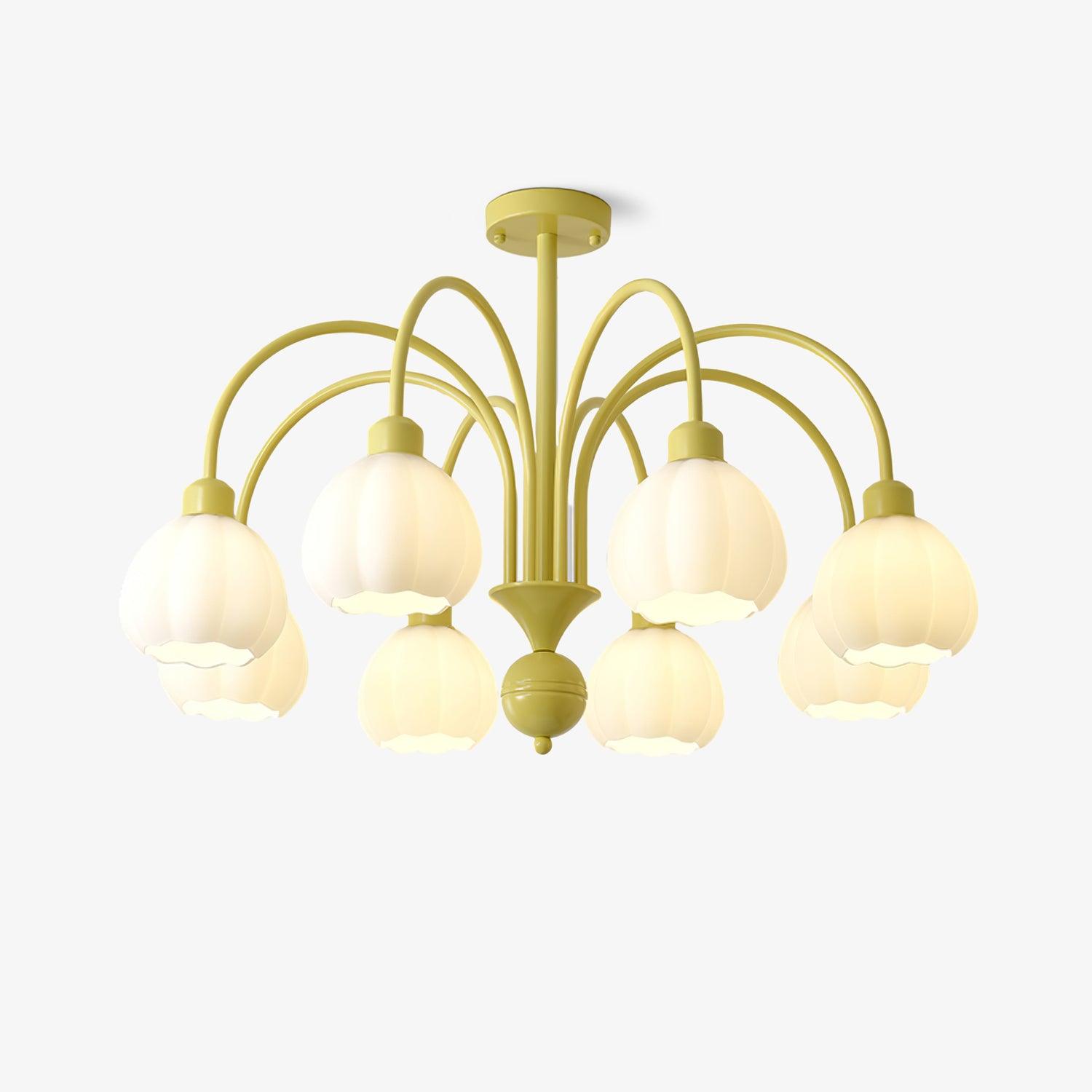 Modern Cream Pumpkin Ball Glass Chandelier Mid Century Ceiling Light Fixture