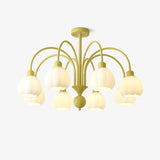 Modern Cream Pumpkin Ball Glass Chandelier Mid Century Ceiling Light Fixture