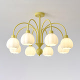Modern Cream Pumpkin Ball Glass Chandelier Mid Century Ceiling Light Fixture