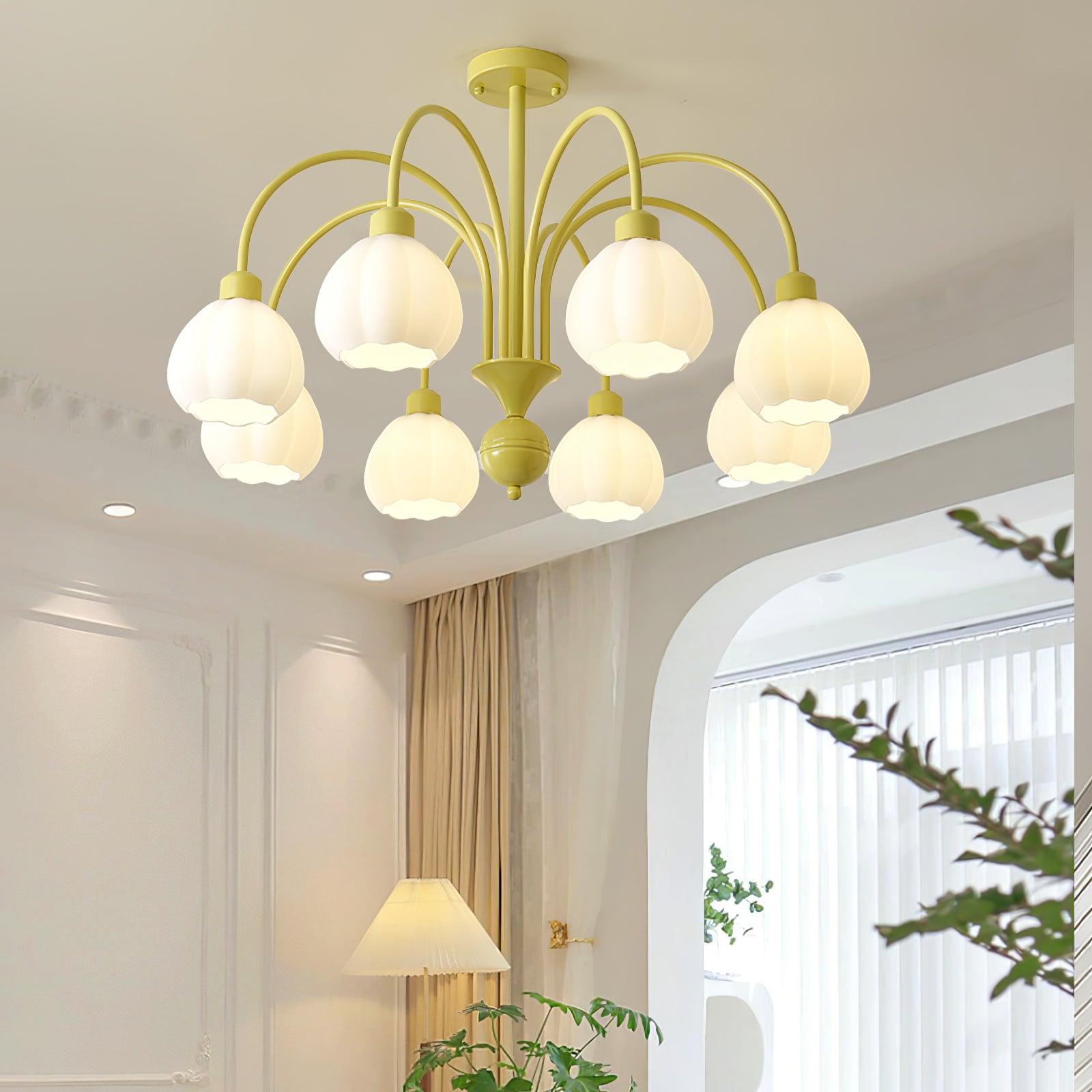 Modern Cream Pumpkin Ball Glass Chandelier Mid Century Ceiling Light Fixture