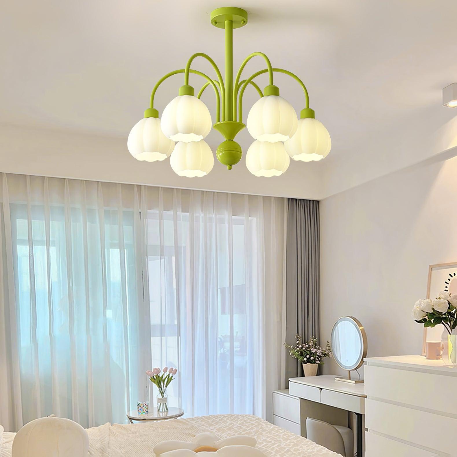 Modern Cream Pumpkin Ball Glass Chandelier Mid Century Ceiling Light Fixture