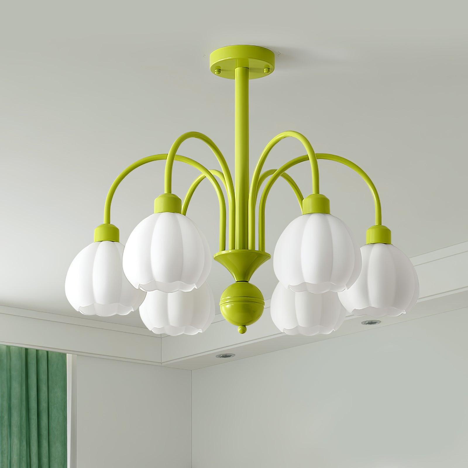 Modern Cream Pumpkin Ball Glass Chandelier Mid Century Ceiling Light Fixture