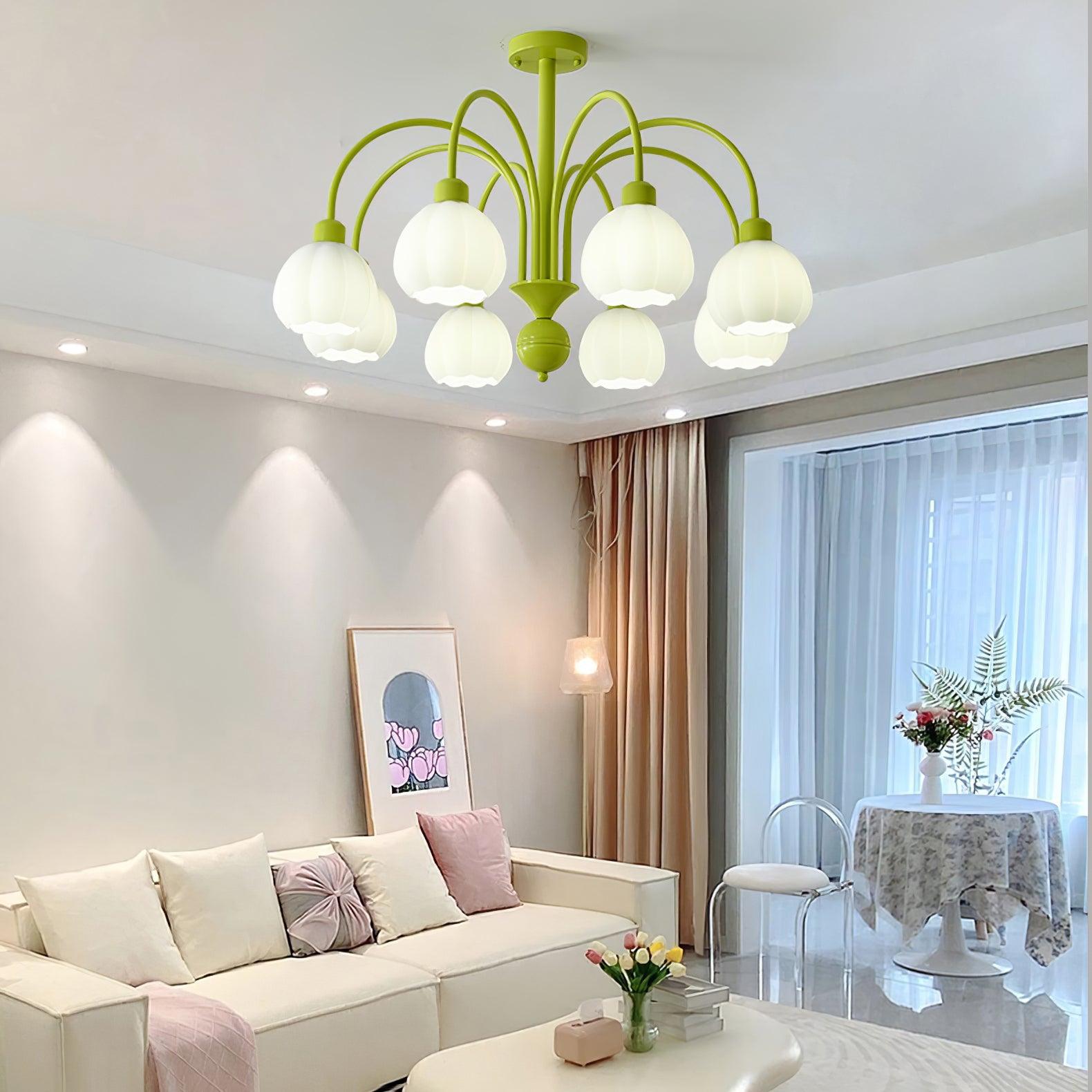 Modern Cream Pumpkin Ball Glass Chandelier Mid Century Ceiling Light Fixture