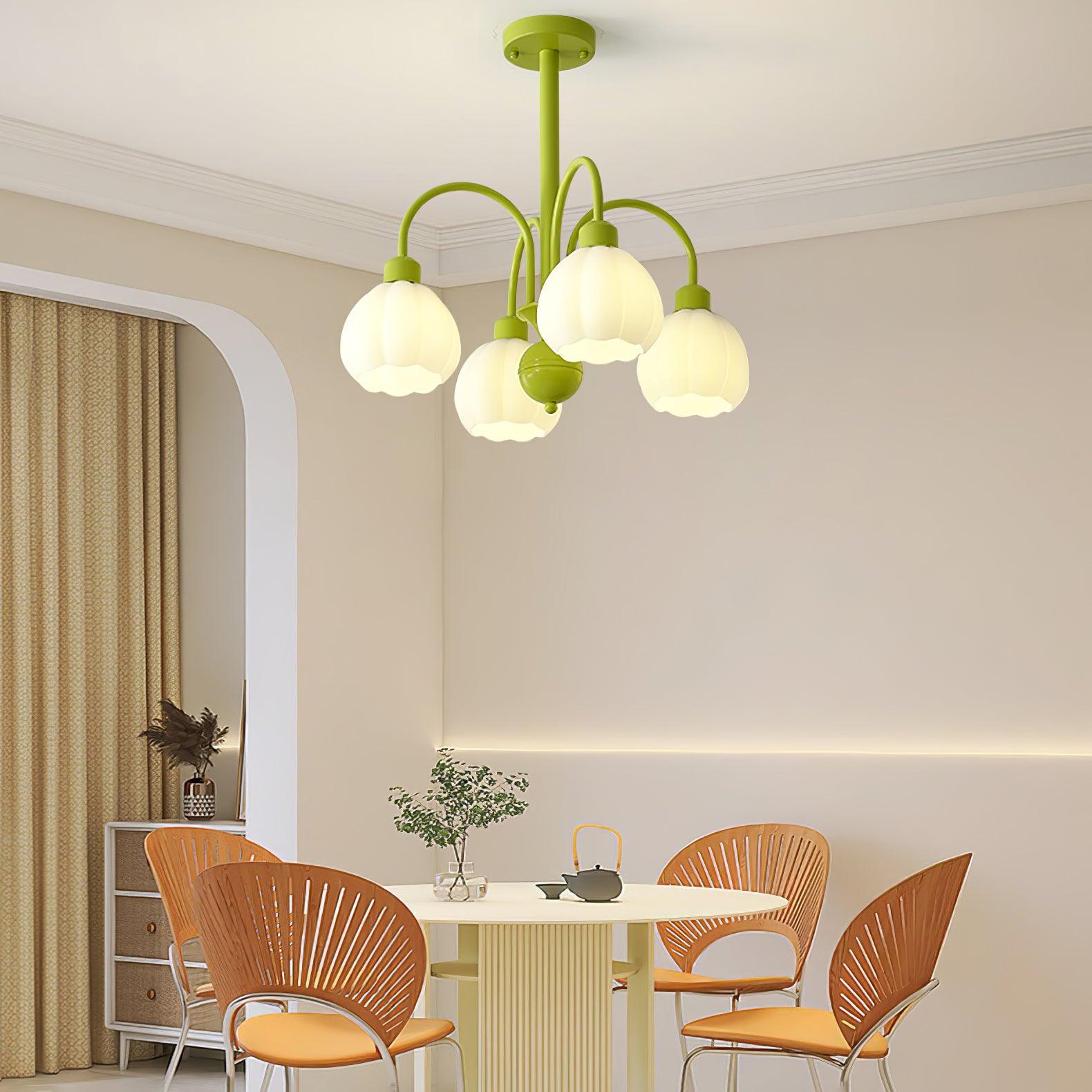 Modern Cream Pumpkin Ball Glass Chandelier Mid Century Ceiling Light Fixture