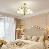 Modern Cream Pumpkin Ball Glass Chandelier Mid Century Ceiling Light Fixture